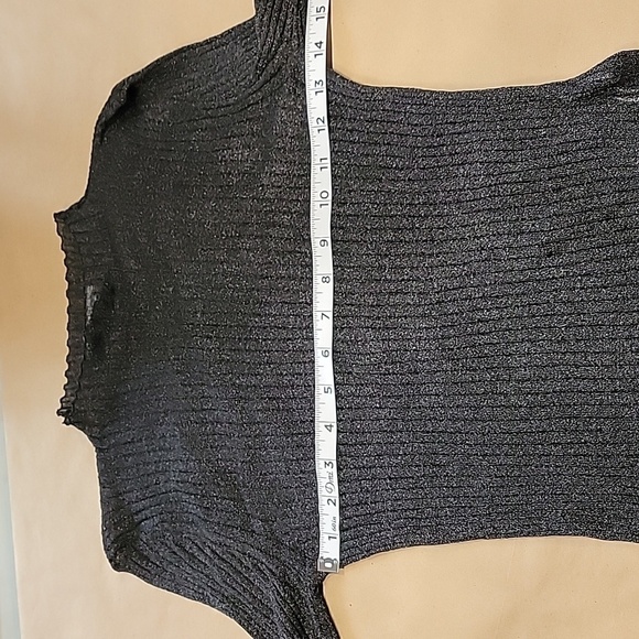 Rita Ora Size L Pewter Gray Metallic Ribbed Semi Sheer Mock Neck Top, EUC - Picture 5 of 11